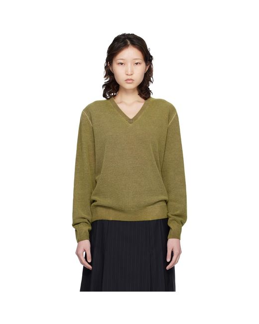 Maison Margiela Green Virgin Wool V-Neck Sweater