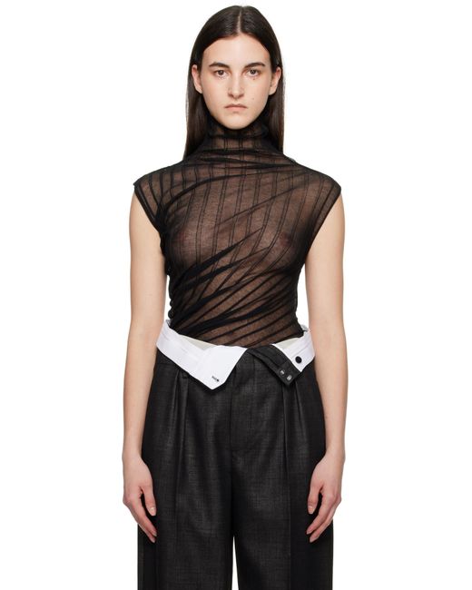 Victoria Beckham Black Draped Sleeveless High Neck Tank Top