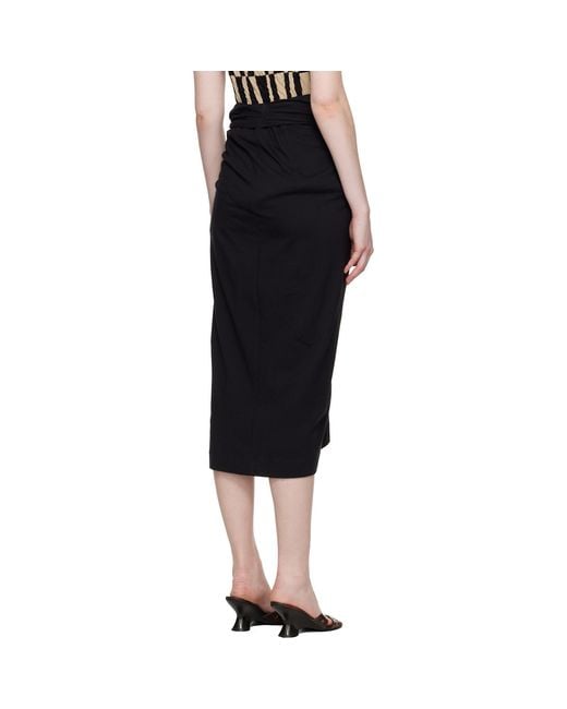 Dries Van Noten Black Knotted Jersey Midi Skirt