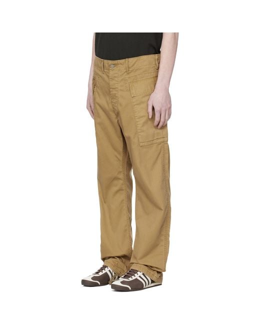 RRL Green Tan Herringbone Twill Cargo Pants for men