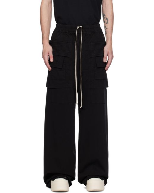 メンズ Rick Owens Porterville Creatch ドローストリング ワイド カーゴパンツ Black