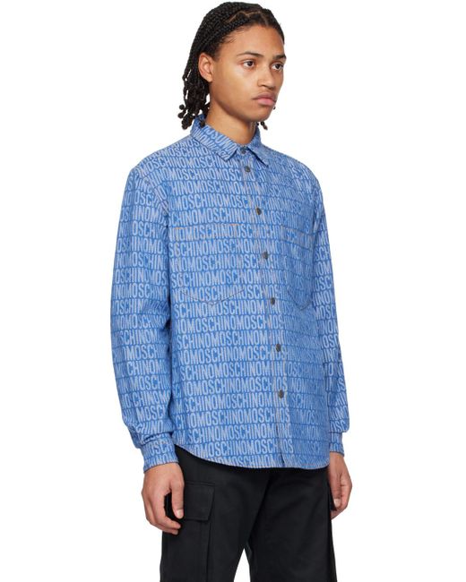 Moschino Blue Jacquard Denim Shirt for men