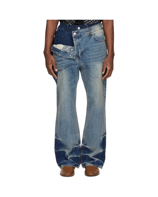 ANDERSSON BELL Blue Asymmetric Layered Wide-Leg Jeans for men