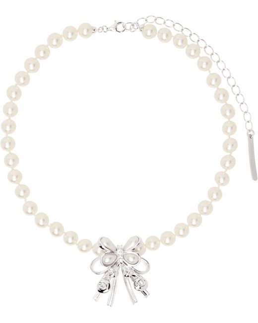 ShuShu/Tong Yvminエディション ホワイト＆シルバー Pearl Butterfly Flower Curly Hair チョーカー Metallic