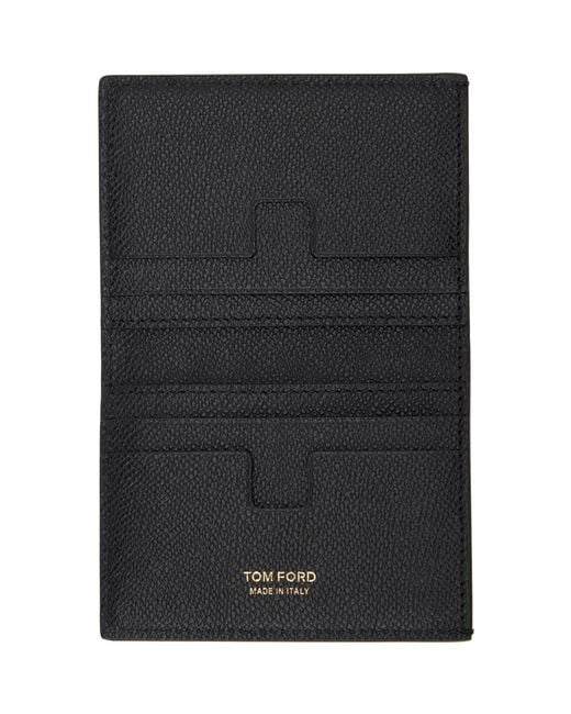 Tom Ford Black Small Grain Leather Folding Card Holder for men