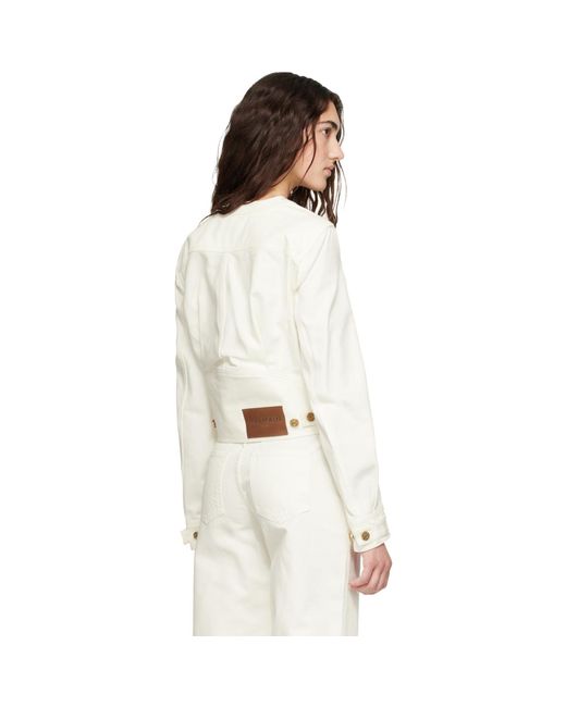 Balmain White Off- Patch-Pocket Denim Jacket