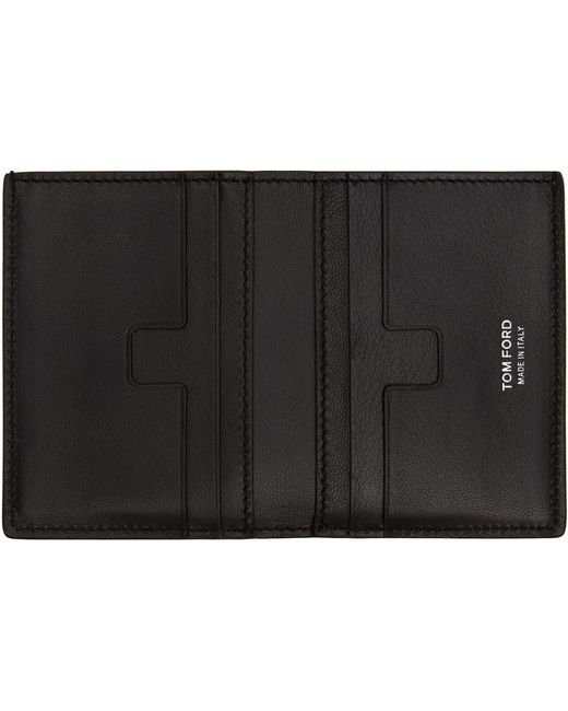 Tom Ford Black Shiny Printed Croc T Line Card Holder for men