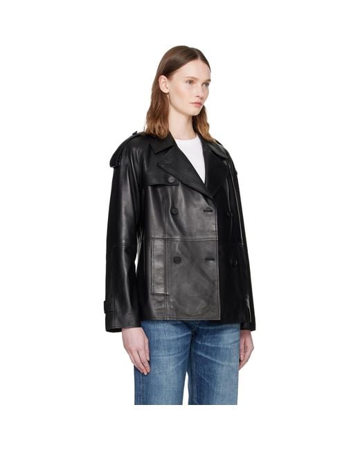 Mackage Black Dolores Double-Breasted Leather Jacket