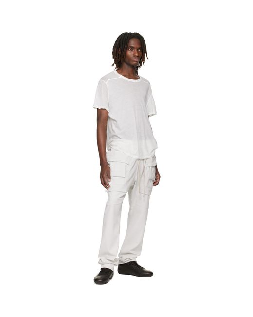 Rick Owens White Off- Temple Creatch Drawstring Cargo Pants for men