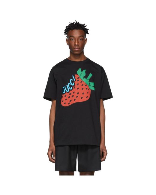 Gucci Black Strawberry T-shirt for men