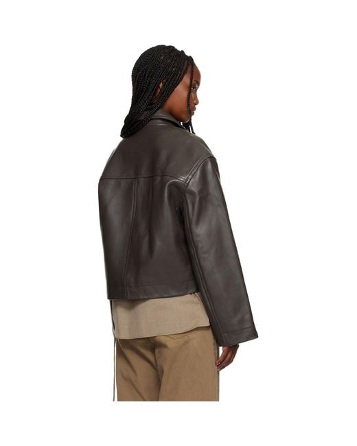 Studio Nicholson Black Button Through Cropped Leather Jacket