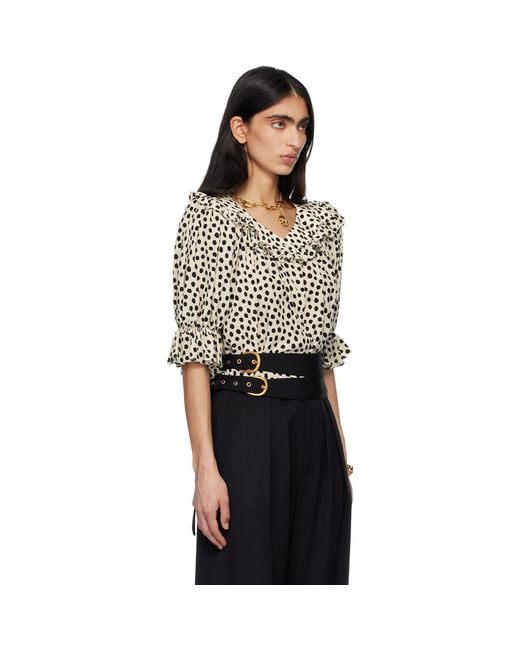Chloé Black Off- Puff-Sleeve Ruffle Crêpe De Chine Blouse