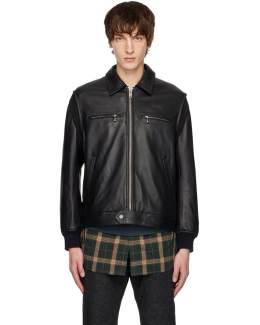 Undercover Black Paneled Leather Jacket for men