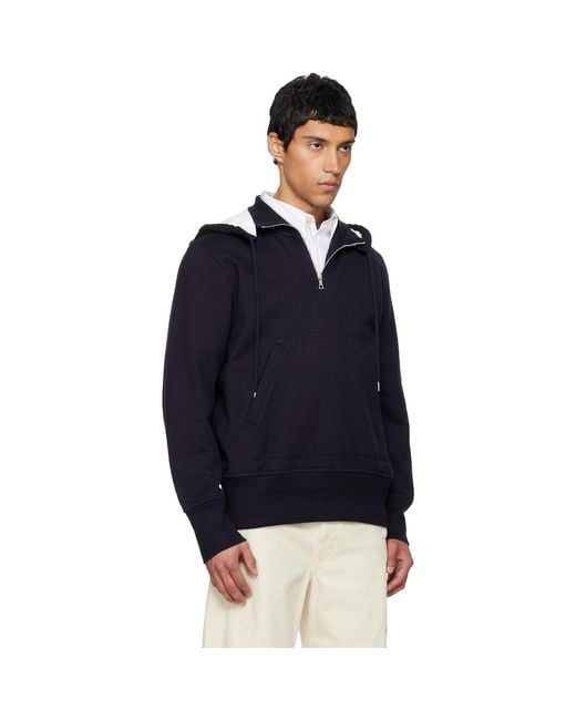 Dries Van Noten Blue Half-Zip Hoodie for men