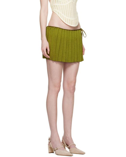 Isa Boulder Green Pleated Reversible Miniskirt