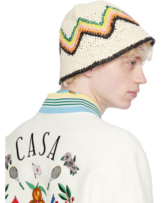 Casablancabrand White Off- Crochet Bucket Hat for men