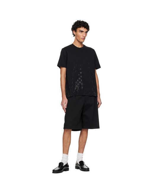Casablanca Black Crystal Monogram Logo Short Sleeve T‑Shirt for men
