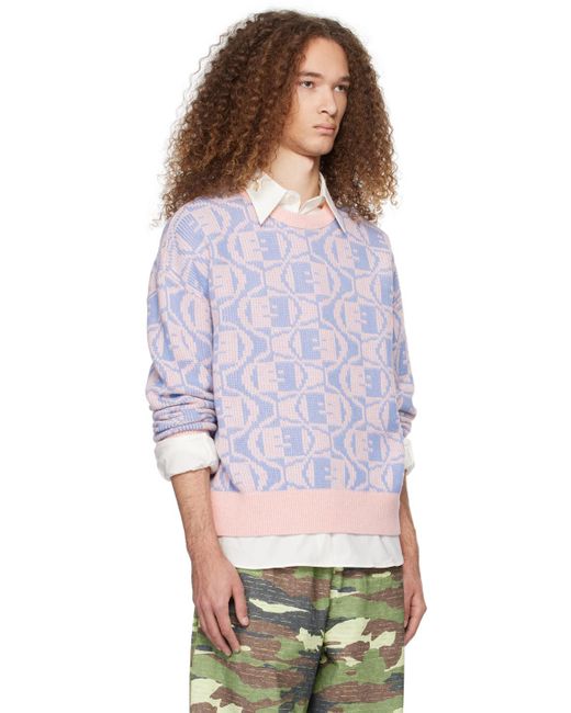 Pull rose et bleu à motif en tricot jacquard Acne pour homme en coloris White