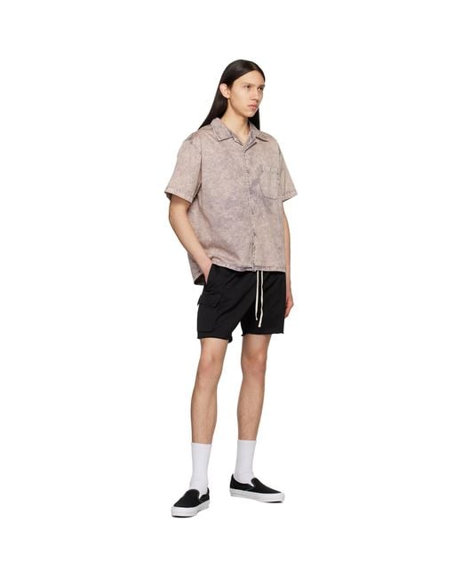 Les Tien Black Cargo Pocket Shorts for men