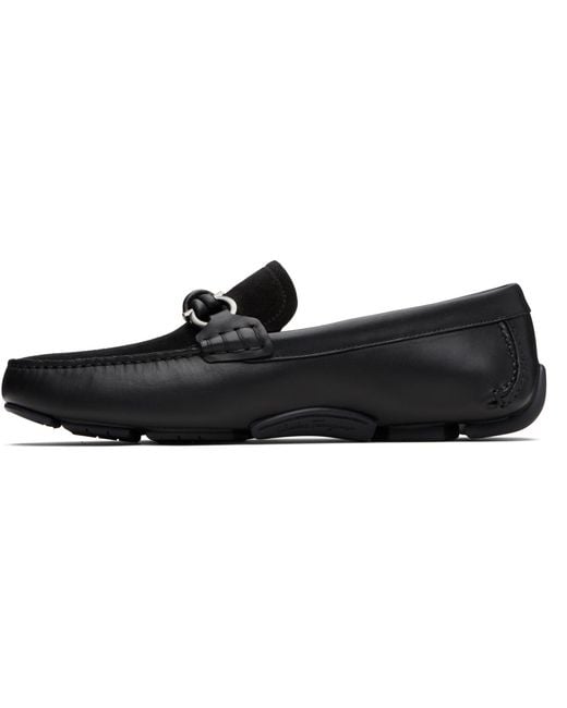 Ferragamo Black Gancini Buckle Driver Loafers for men