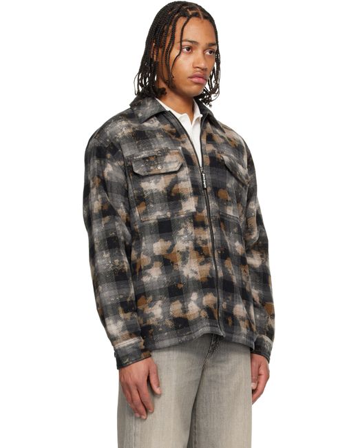 メンズ Palm Angels グレー＆ブラウン Curved Logo チェック オーバーシャツ Black