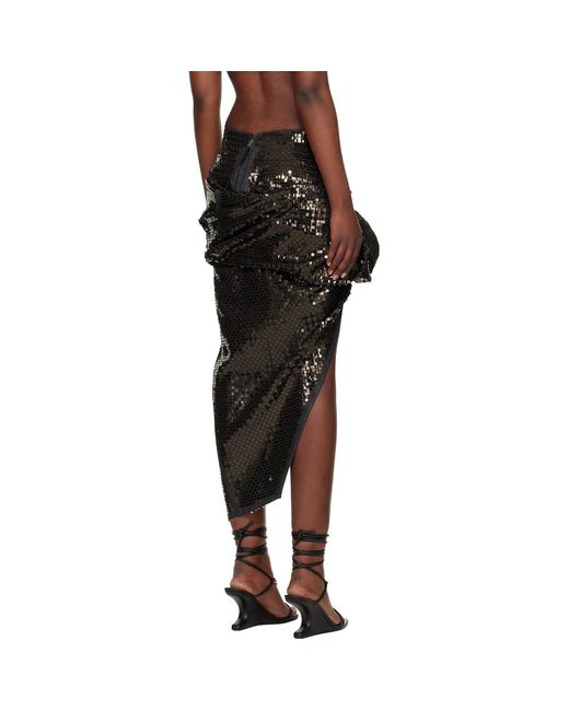 Rick Owens Black Draped Calf Denim Midi Skirt