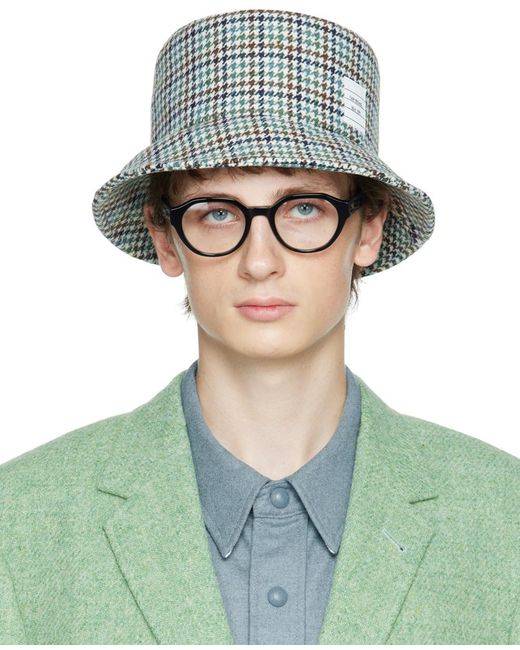 Thom Browne Wool Blue Houndstooth Bucket Hat in Green for Men | Lyst