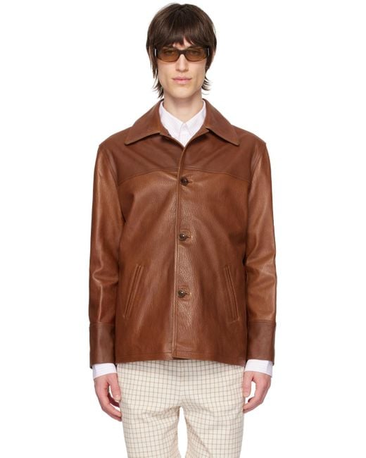 Drole de Monsieur Brown 'la Veste Cuir Grainé' Leather Jacket for men