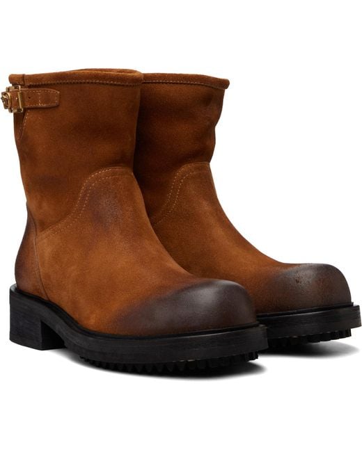 Versace Brown Buckled Suede Boots