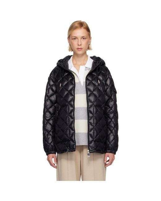Moncler Black Diamond-Quilted Hooded Short Down Jacket