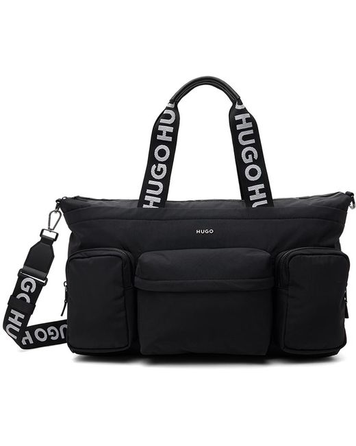 HUGO Black Logo Trim Holdall Duffle Bag for men