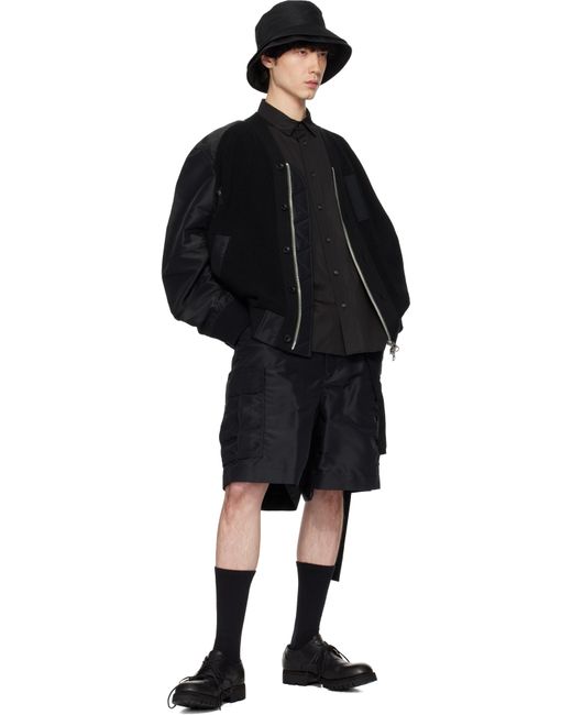 メンズ Sacai ブラック ナイロンツイル X ニット ボンバージャケット Black