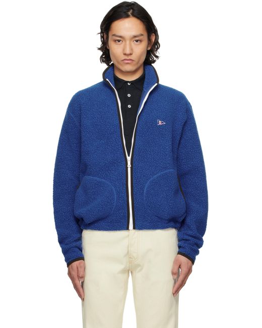 Drake's Blue Boucle Wool Zip Fleece Jacket for men