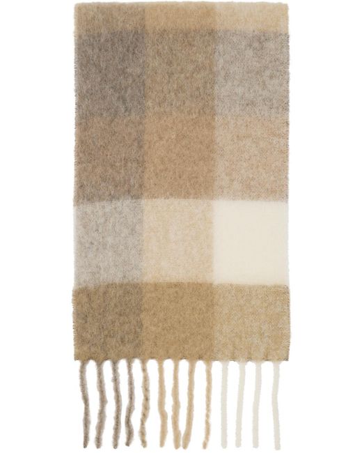 Acne Natural White & Beige Check Scarf for men