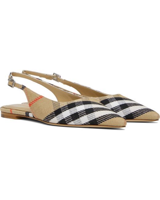 Burberry ベージュ Birdie チェック スリングバック フラットシューズ Black