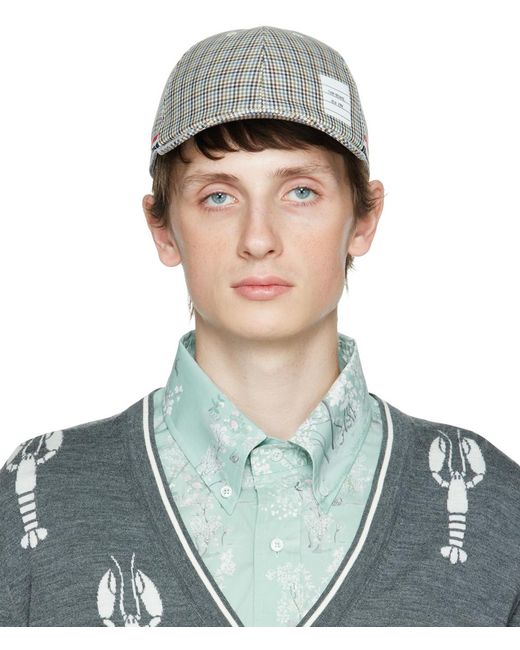 Thom Browne Wool Blue Houndstooth Cap for Men | Lyst