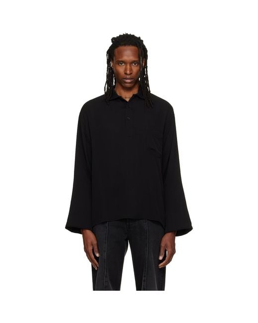 ALAINPAUL Black Long Sleeve Polo for men
