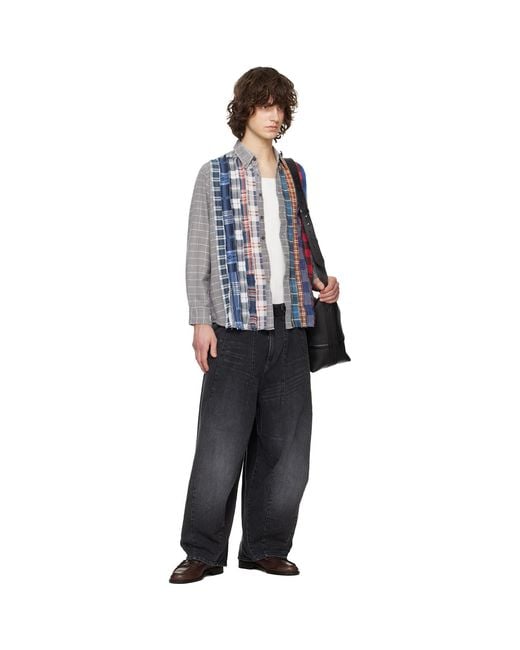 Needles Blue Flannel Ribbon Shirt for men