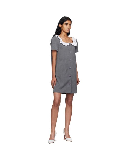 Pushbutton Black Frilled Neck Minidress