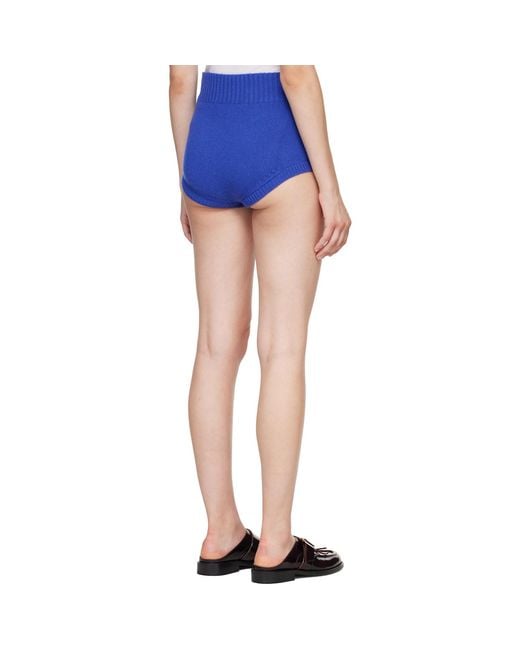 Marni Blue Wool-Cashmere Flower Embroidery Brief Shorts