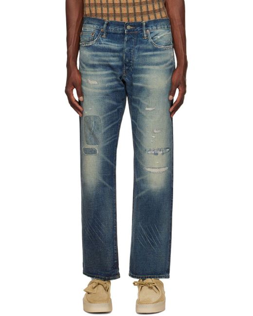 Polo Ralph Lauren Blue Classic Fit Distressed Selvedge Jeans for Men | Lyst