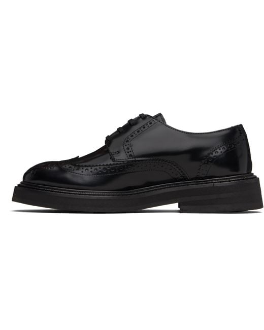 VINNY'S Black Leather Brogue Officer Derbys for men