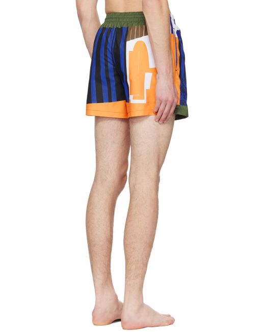 Dries Van Noten Blue Multicolor Print Swim Shorts for men