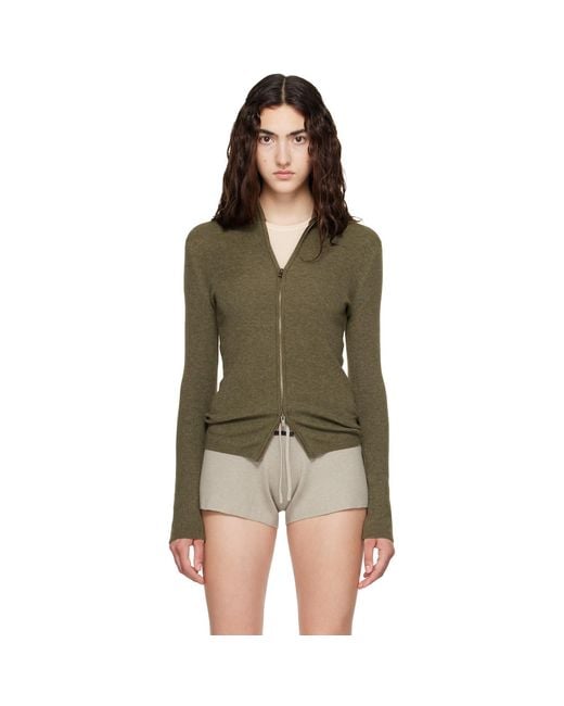 Fear Of God Green Khaki Rib Knit Zip Up Sweater