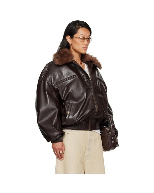 Lu'u Dan Black Faux-Leather Cargo Flight Jacket