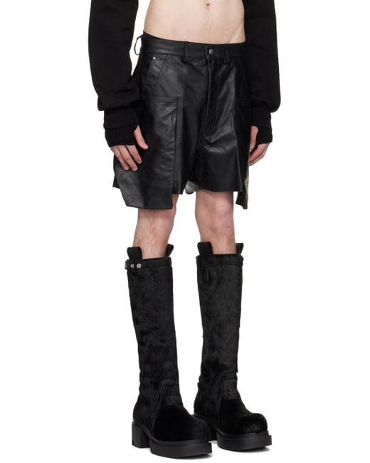 Rick Owens Black Stefan Leather Shorts for men