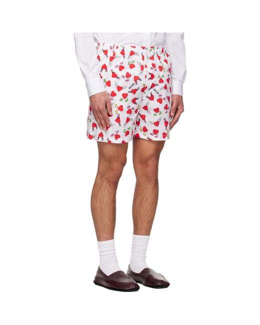 Moschino Red Print Lightweight Cotton Poplin Shorts for men