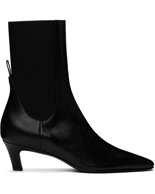 Totême  Black Leather Mid-Heel Boots