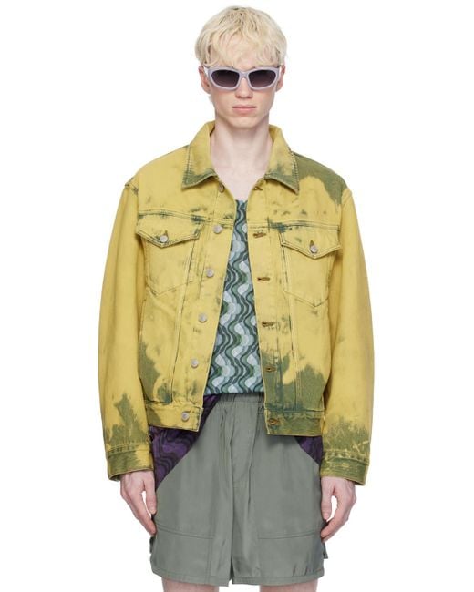 Dries Van Noten Yellow Green Garment-dyed Denim Jacket for men