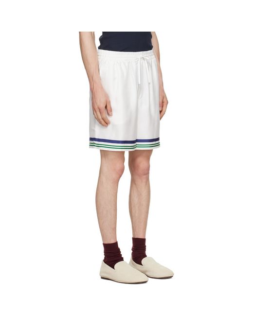 Casablanca White Hotel Emblem Silk Shorts for men